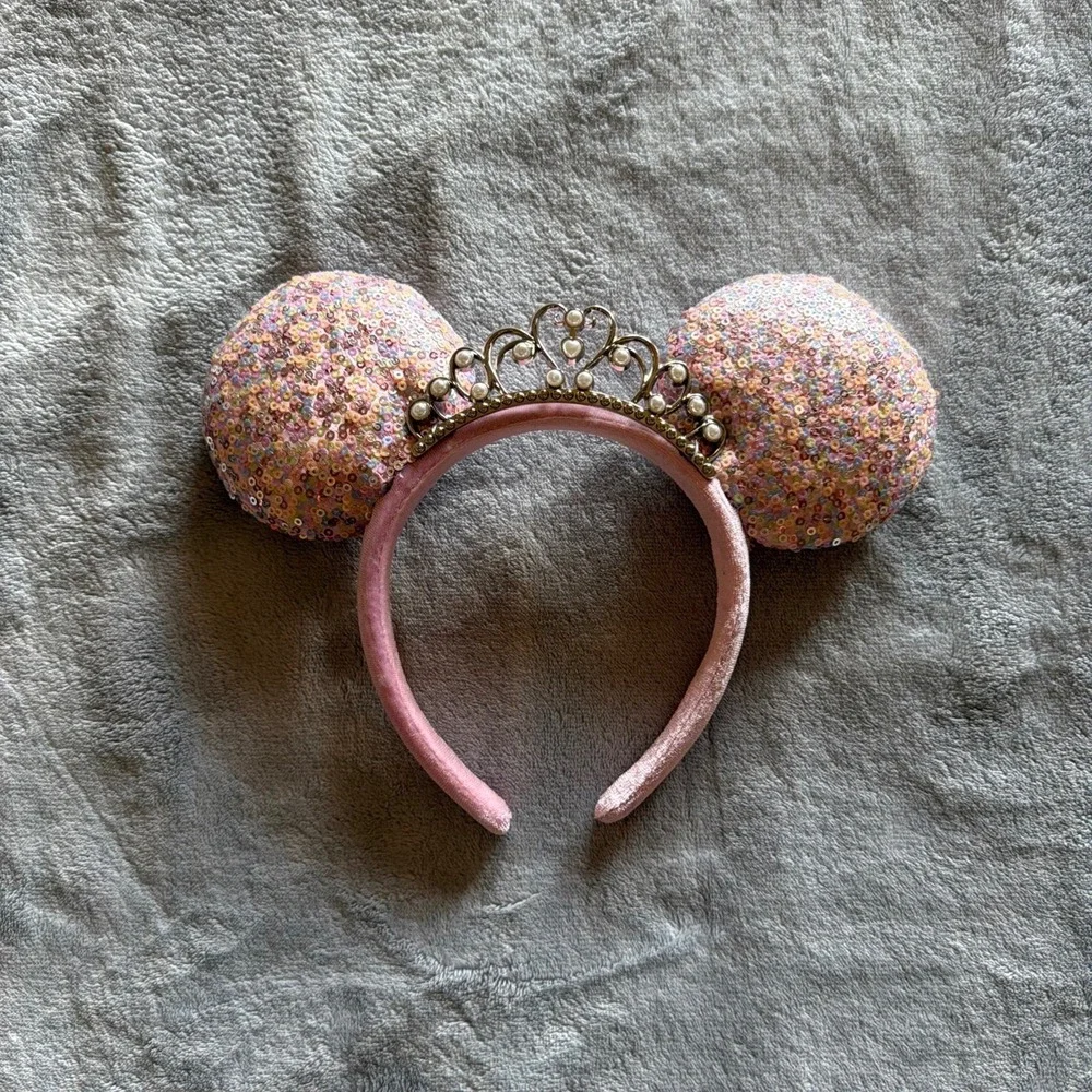 Pink Sequin Mickey Mouse Ears Princess Tiara Crown Headband Pastel - I248